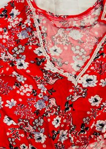 Red Floral Print Blouse