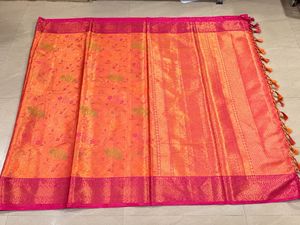 Vibrant Orange Silk Saree with Pink Border