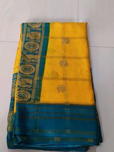 Yellow Saree with Teal Border