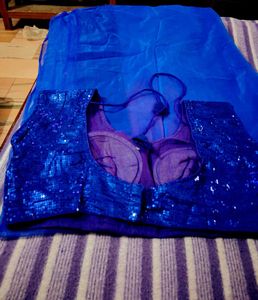 Stunning Royal Blue Sequined Saree Blouse