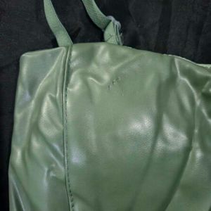 Sage Green Faux Leather Corset Top