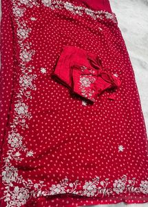 Stunning Red Embellished Saree