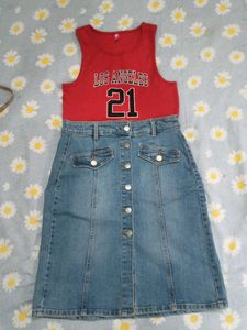 Los Angeles 21 Tank Top & Denim Skirt Set