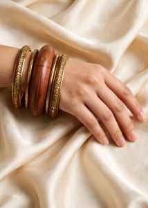 🆕Unique Wooden &amp; Gold Bangles Set