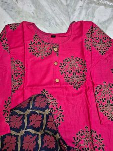 Vibrant Pink Kurta Set with Block Print