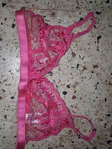 Lace Trimmed Pink Bra and Brown