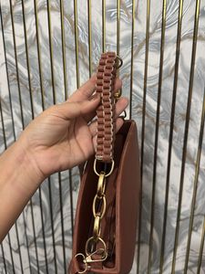 Chic Brown Handbag with Gold Chain Strap