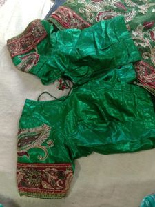 Green &amp; Red Embroidered Saree