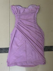 Lavender Ruched Strapless Mini Dress