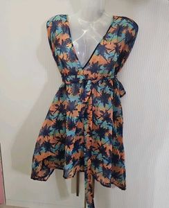 kaftan Tropical Print Mini Dress