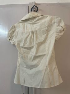 Cream Button-Up Fitted Shirt Top