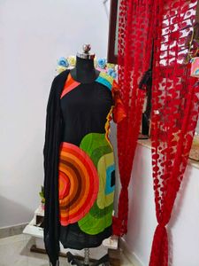 Unique Black Kurta Set with Colorful Print