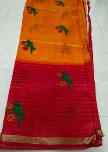 Vibrant Parrot Print Saree
