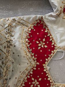 Embellished Red &amp; White  Blouse &amp; duppata