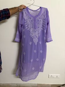 Elegant Lavender Chikankari Kurta with Inner