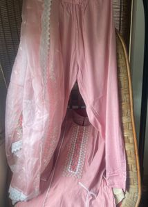 Elegant Pink Kurta set with Organza Dupatta