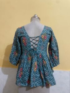 Stylish Teal Printed Kurta Top