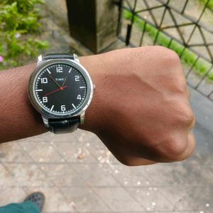Timex Black Leather Strap Watch