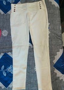 Stylish Cream Pants with Button Detail