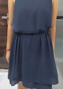 Navy Blue Sleeveless A-Line Dress