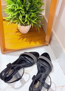 Sparkling Black Wedge Heels