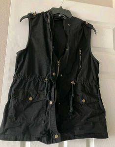 Black Utility Vest with Drawstring Waist