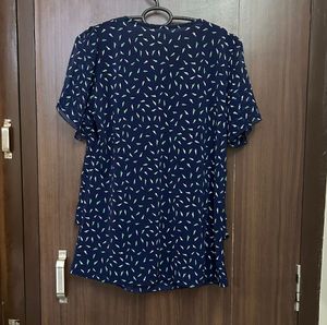 KOREAN Chic Navy Blue Printed Top
