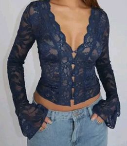 Sheer Lace Long Sleeve Top from Savana XS