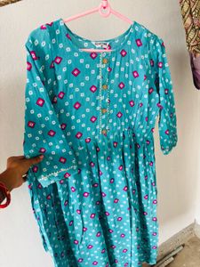 Teal Bandhani Print Kurta