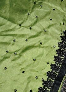 Lime Green Saree with Black Lace Border