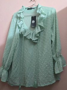 Mint Green Textured Ruffle Tunic