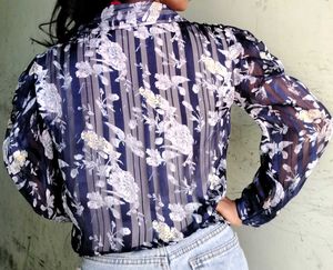 Floral Striped Sheer Blouse