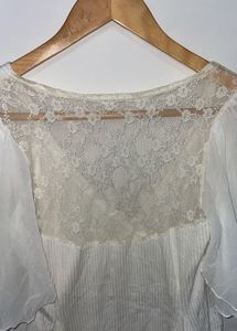 Elegant lace White V-Neck Flutter Sleeve Top