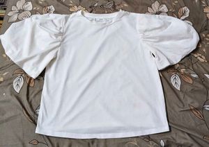 Mango brand White Puff Sleeve Top
