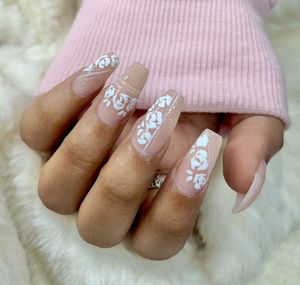 Elegant White Rose Nail Art