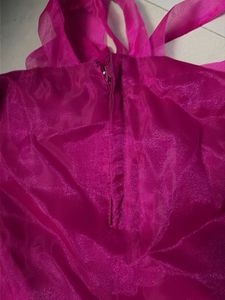 Vibrant Pink Organza Puff Sleeve Dress