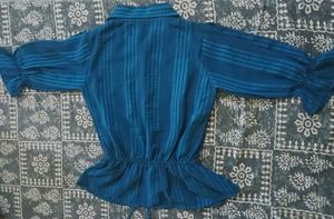 Stylish Blue Striped Peplum Top