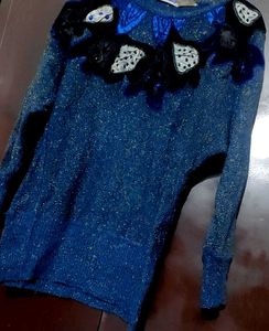 Blue Embellished Winter Top For 36 Bust