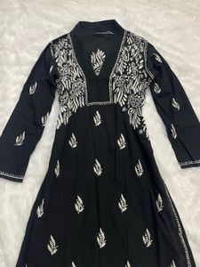 Black Chikankari Kurta with beautiful neckline!