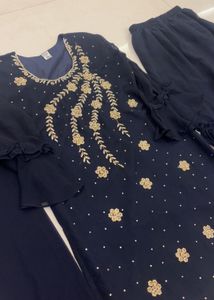 Elegant Navy Blue Kurta Set with  Embroidery