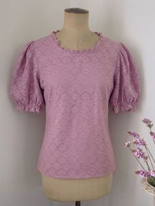 Charming Puff Sleeve Eyelet Top