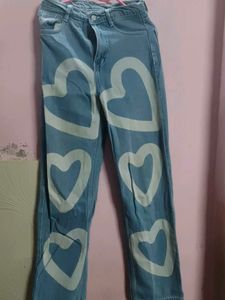 Light Blue Heart Print Jeans