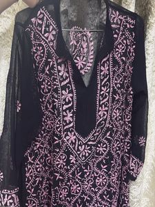 Black Net Chikankari Kurta