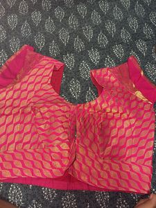 Vibrant Orange &amp; Pink Saree with Gold