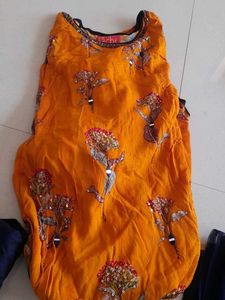 like New  Orange Kurta with Navy Blue Bottoms and