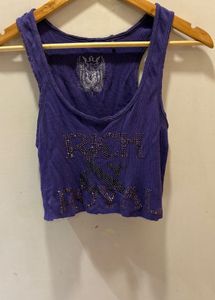 Purple Rhinestone Ribbed Tank Top