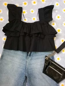 Black Ruffle Top