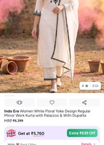 Indo Era White Floral Yoke Mirror Work Kurta set