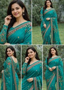 Elegant Teal Embroidered Saree unused