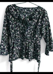 Chic Floral Print Peplum Top